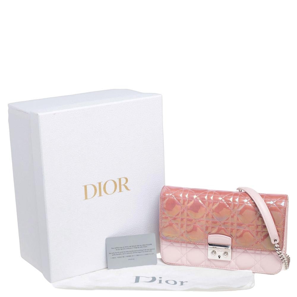 Brown Dior Iridescent/Pink Cannage Quilted Patent and Leather New Lock Clutch Bag
