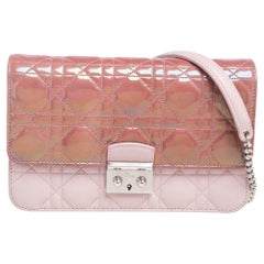 Dior Iridescent/Pink Cannage Quilted Patent and Leather New Lock Clutch Bag