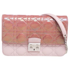 Dior Iridescent/Pink Cannage Quilted Patent and Leather New Lock Clutch Bag
