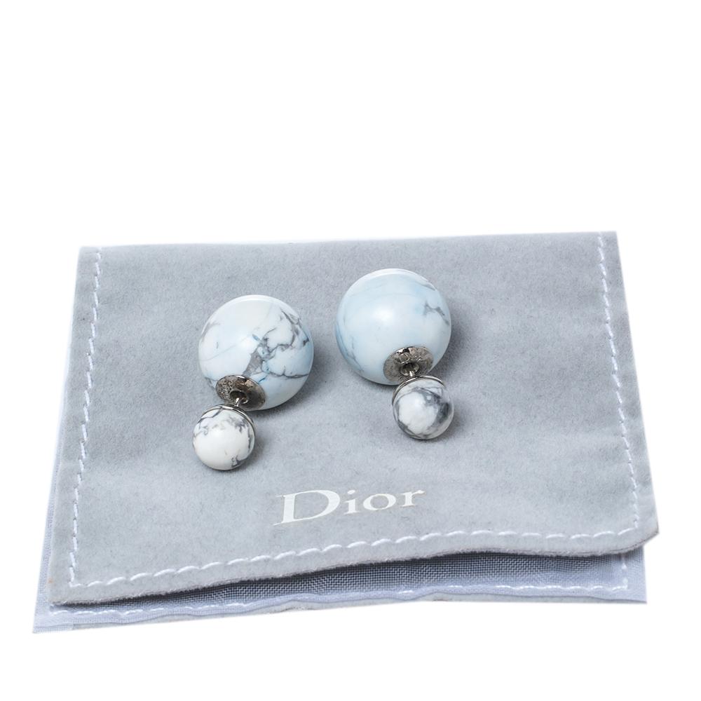 Contemporary Dior Ivory & Blue Marbled Mise en Dior Tribales Stud Earrings