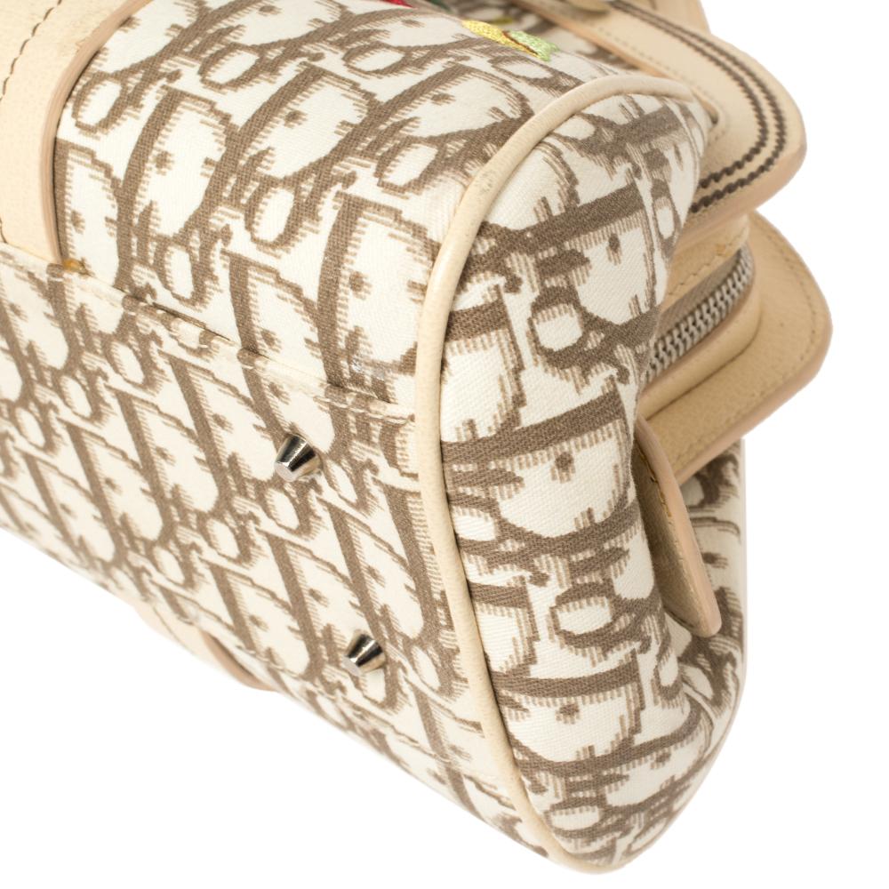 Dior Ivory/Brown Diorissimo Canvas & Leather Floral Embroidered Trotter Satchel 3
