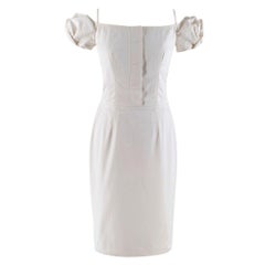 Dior Ivory Cotton Blend Midi Puff-Sleeve Dress - Size US 6