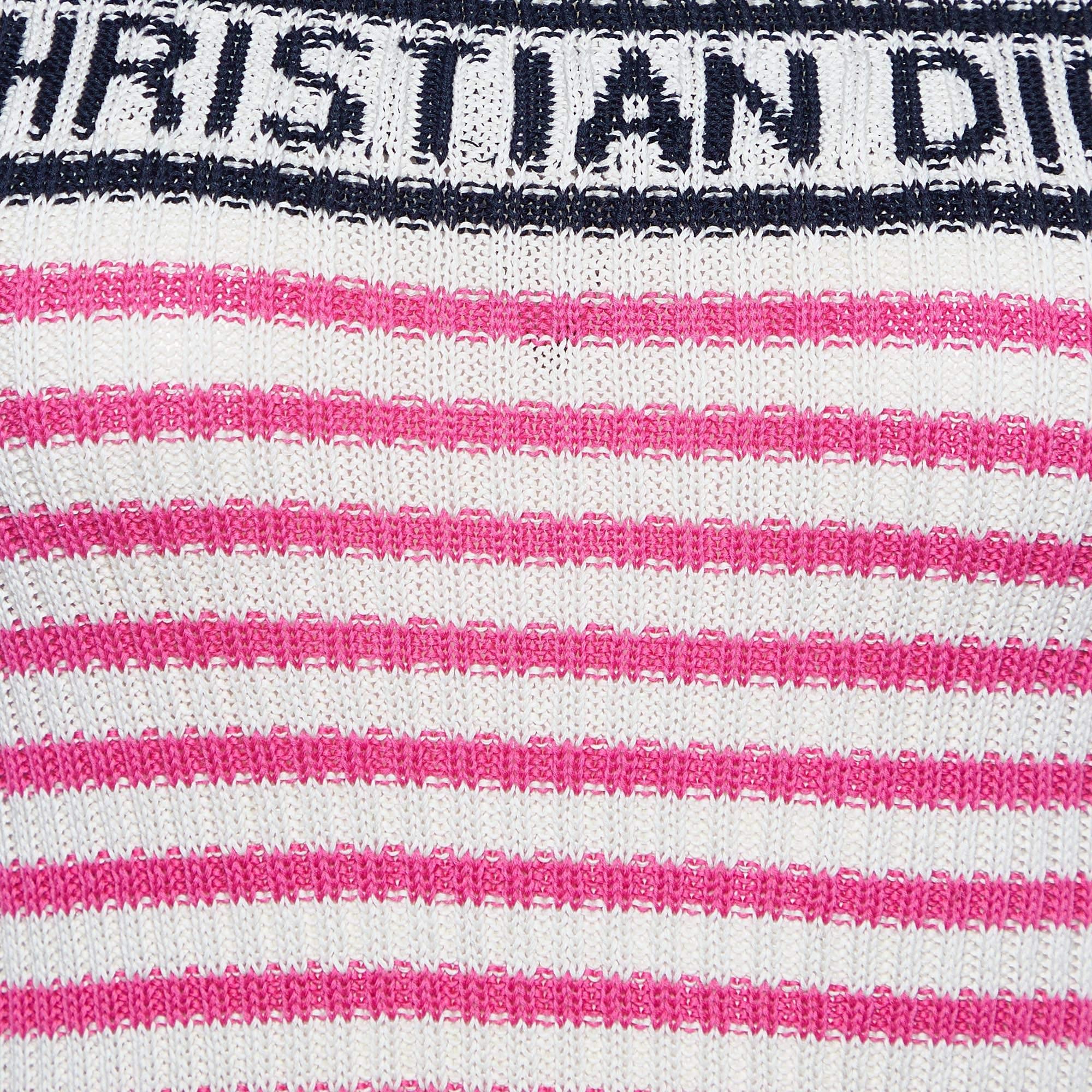 Dior Ivory Logo Striped Cotton Knit Crew Neck Jumper S In Good Condition In Dubai, Al Qouz 2