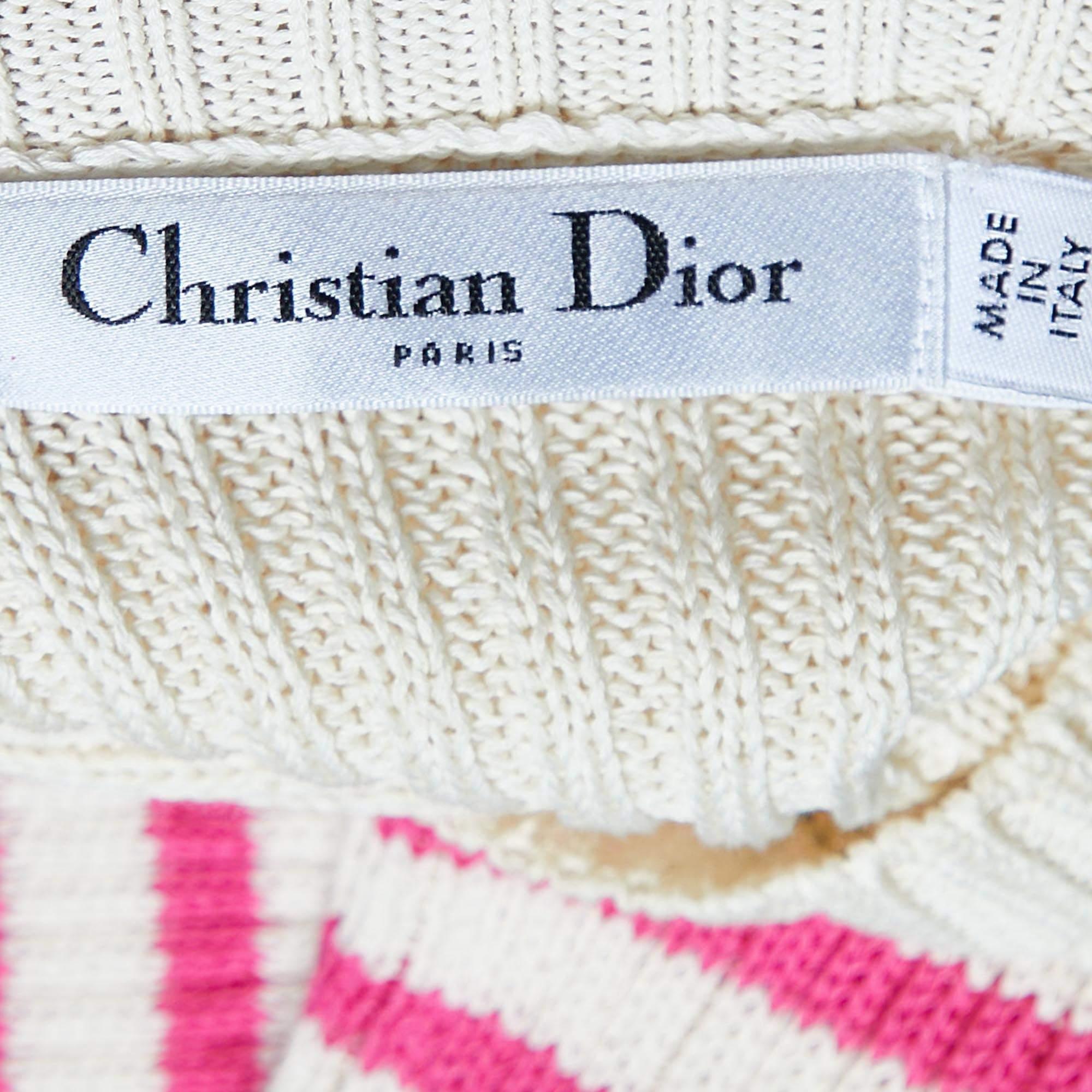 Dior Ivory Logo Striped Cotton Knit Crew Neck Jumper S 1
