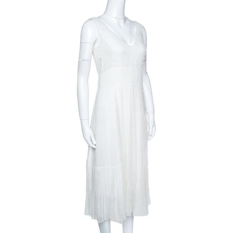 Dior Ivory Plisse Silk Sleeveless Midi Dress S For Sale at 1stDibs