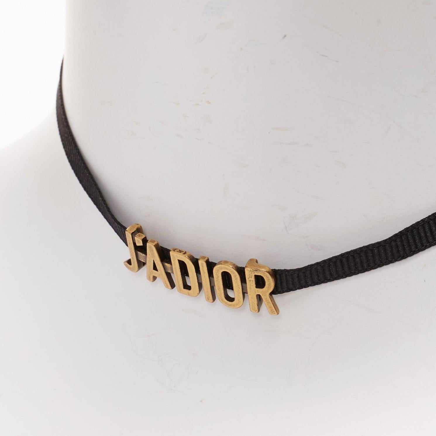 DIOR J'adior antique gold logo plate black ribbon CD charm choker necklace For Sale 3