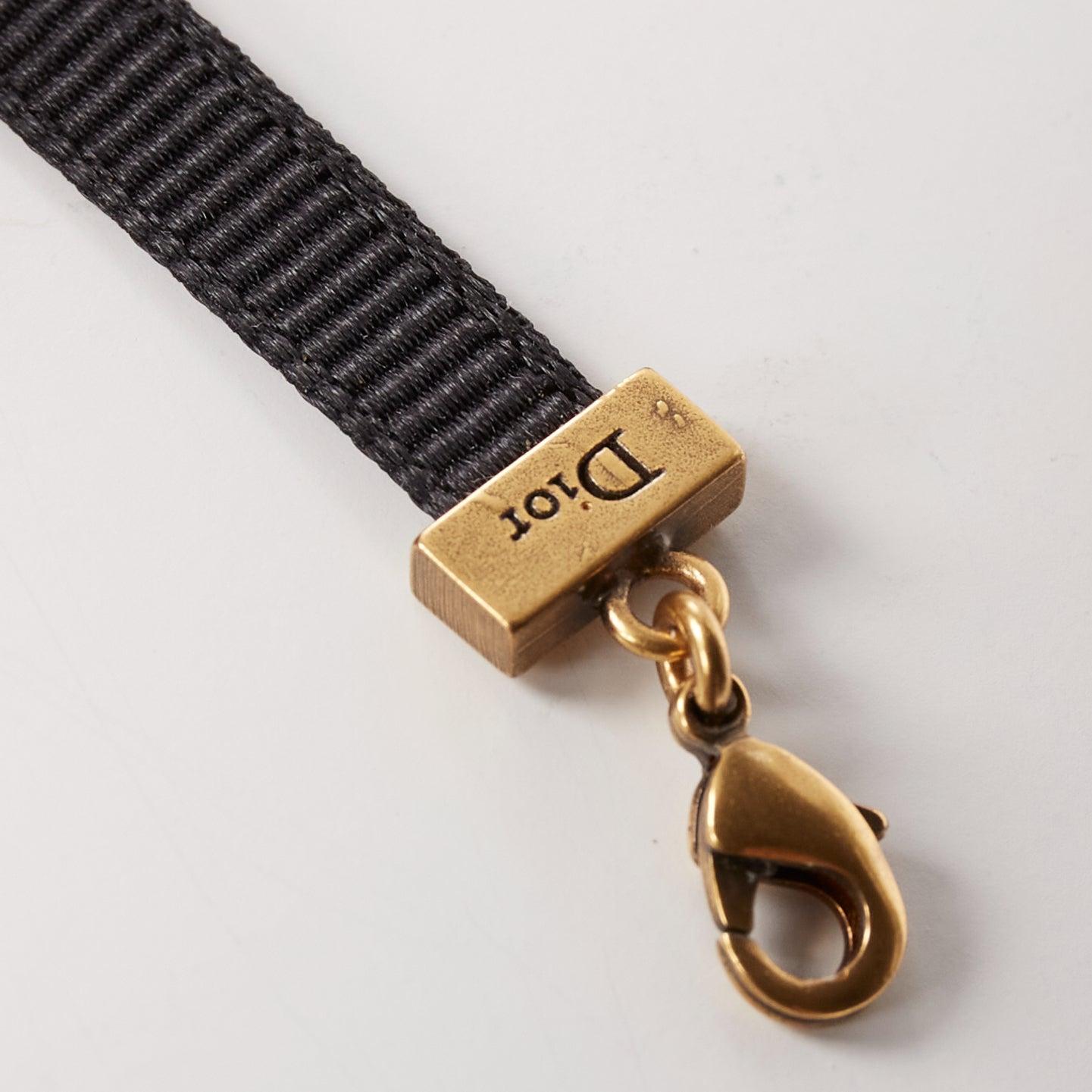 DIOR J'adior antique gold logo plate black ribbon CD charm choker necklace For Sale 4