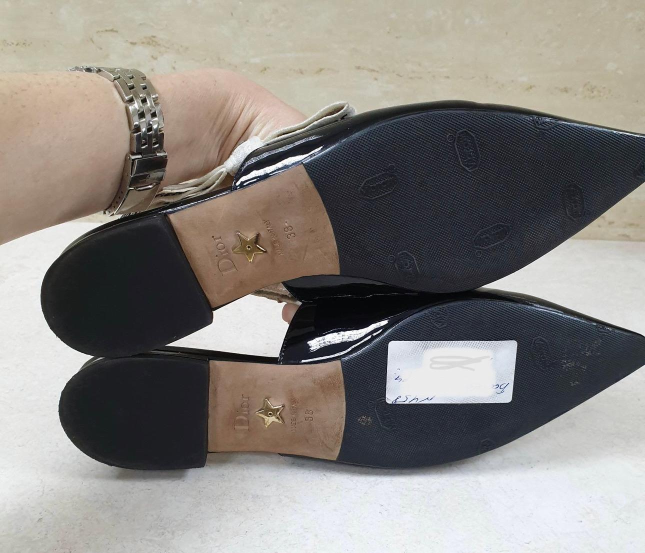  Dior J'adior Black Patent Leather Slingback Flats In Good Condition For Sale In Krakow, PL