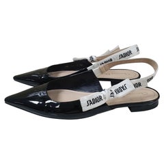 Dior J'adior Black Patent Leather Slingback Flats