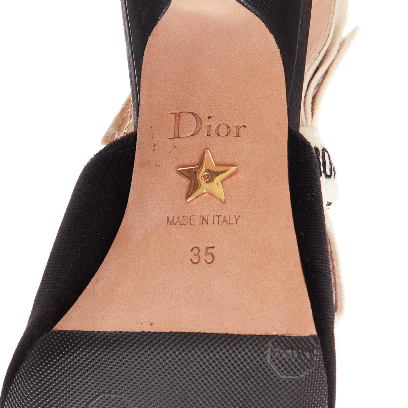 DIOR Jadior negro terciopelo coma tacón crema logo slingback pump EU35 en venta 5