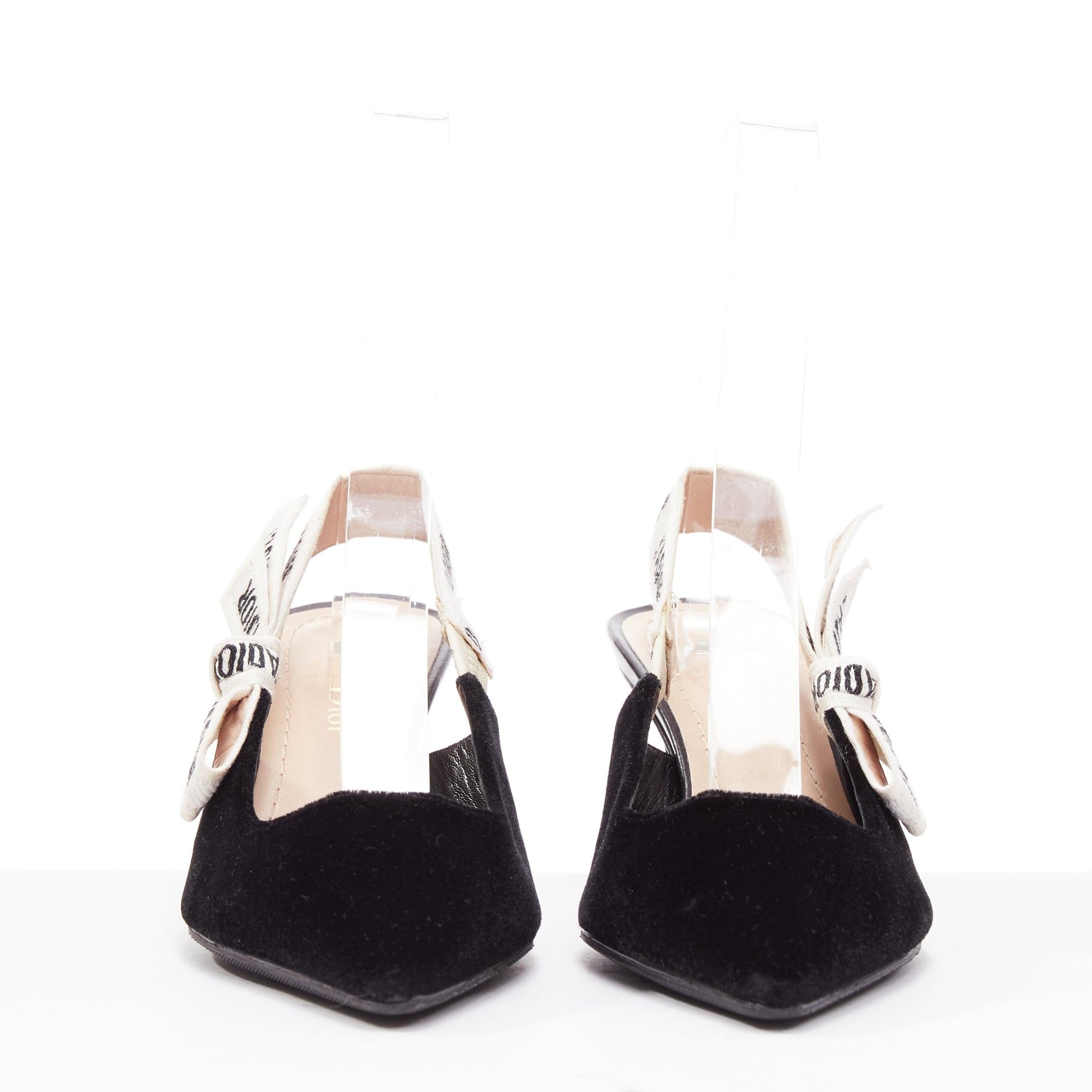 DIOR Jadior negro terciopelo coma tacón crema logo slingback pump EU35 Negro en venta