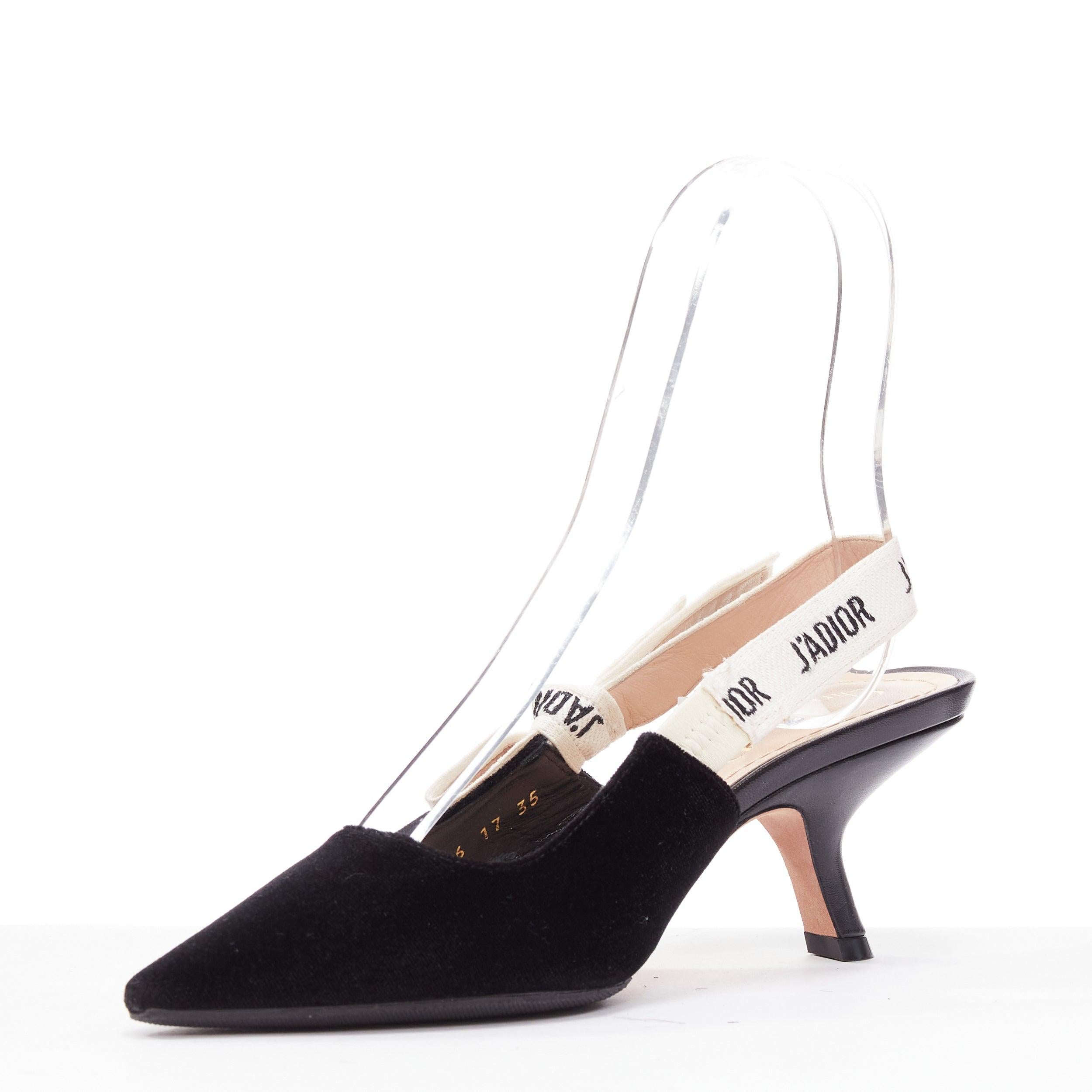 DIOR Jadior negro terciopelo coma tacón crema logo slingback pump EU35 en Excelente estado para la venta en Hong Kong, NT