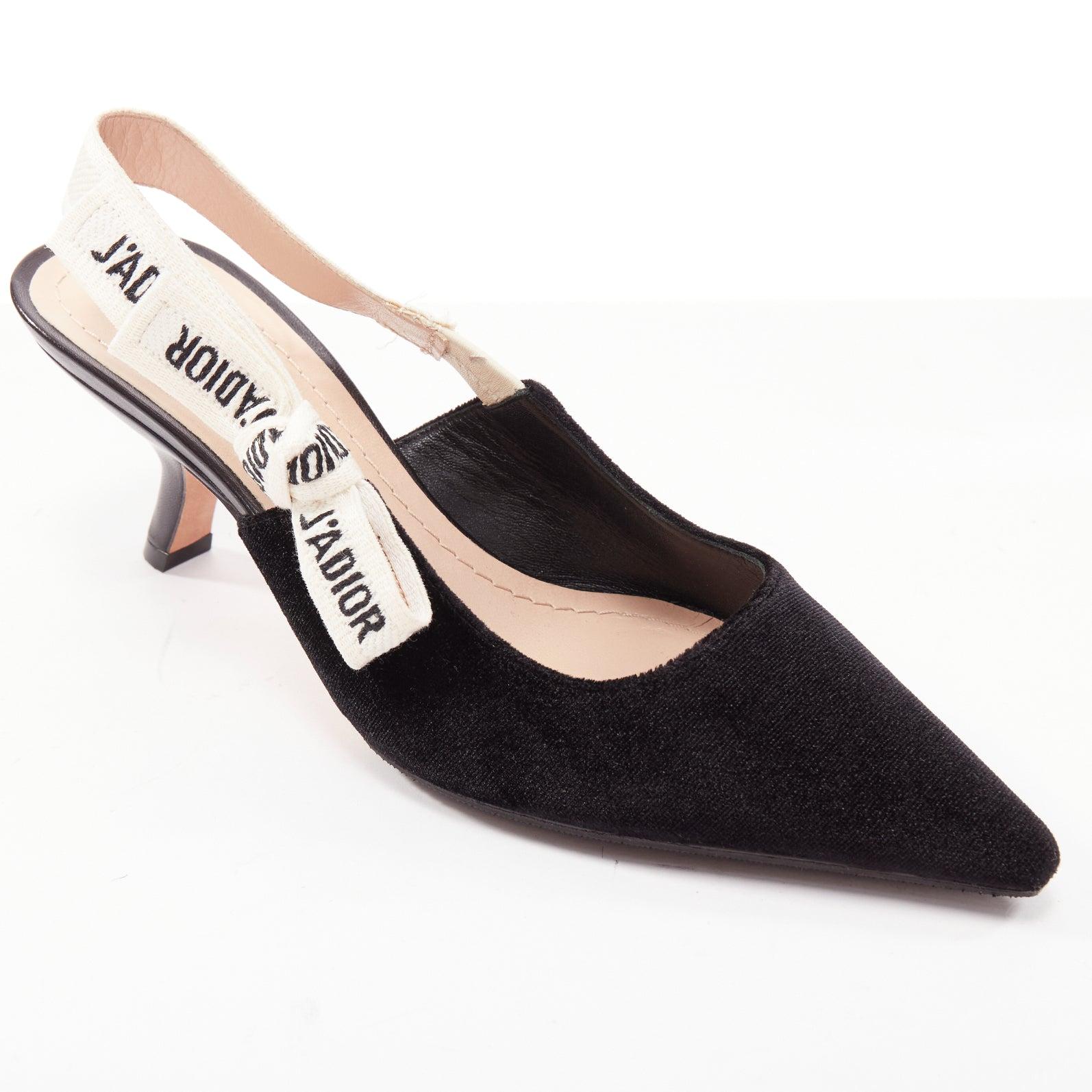 DIOR Jadior escarpin à talon comma en velours noir avec logo crème EU35 3