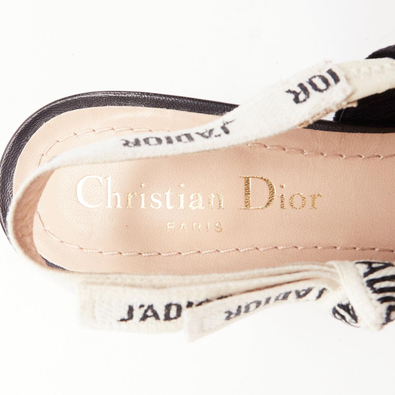 DIOR Jadior negro terciopelo coma tacón crema logo slingback pump EU35 en venta 4