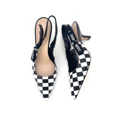 Dior J’adior Black White Checkered Slingback Heeled Pointed Toe Pumps 37.5