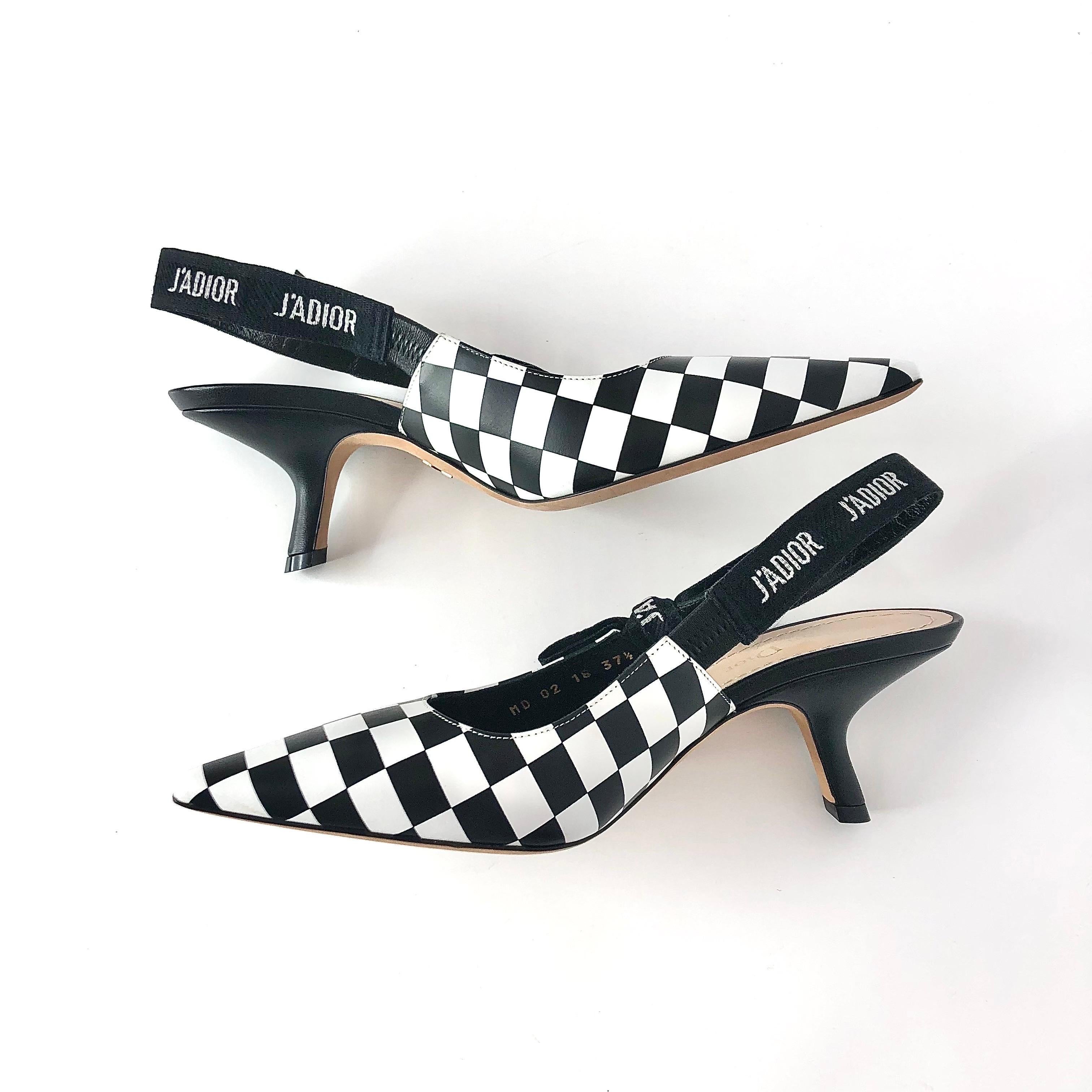 De las mujeres Dior J'adior Negro Blanco Cuadros Slingback Tacón Punta Bombas 37.5 en venta
