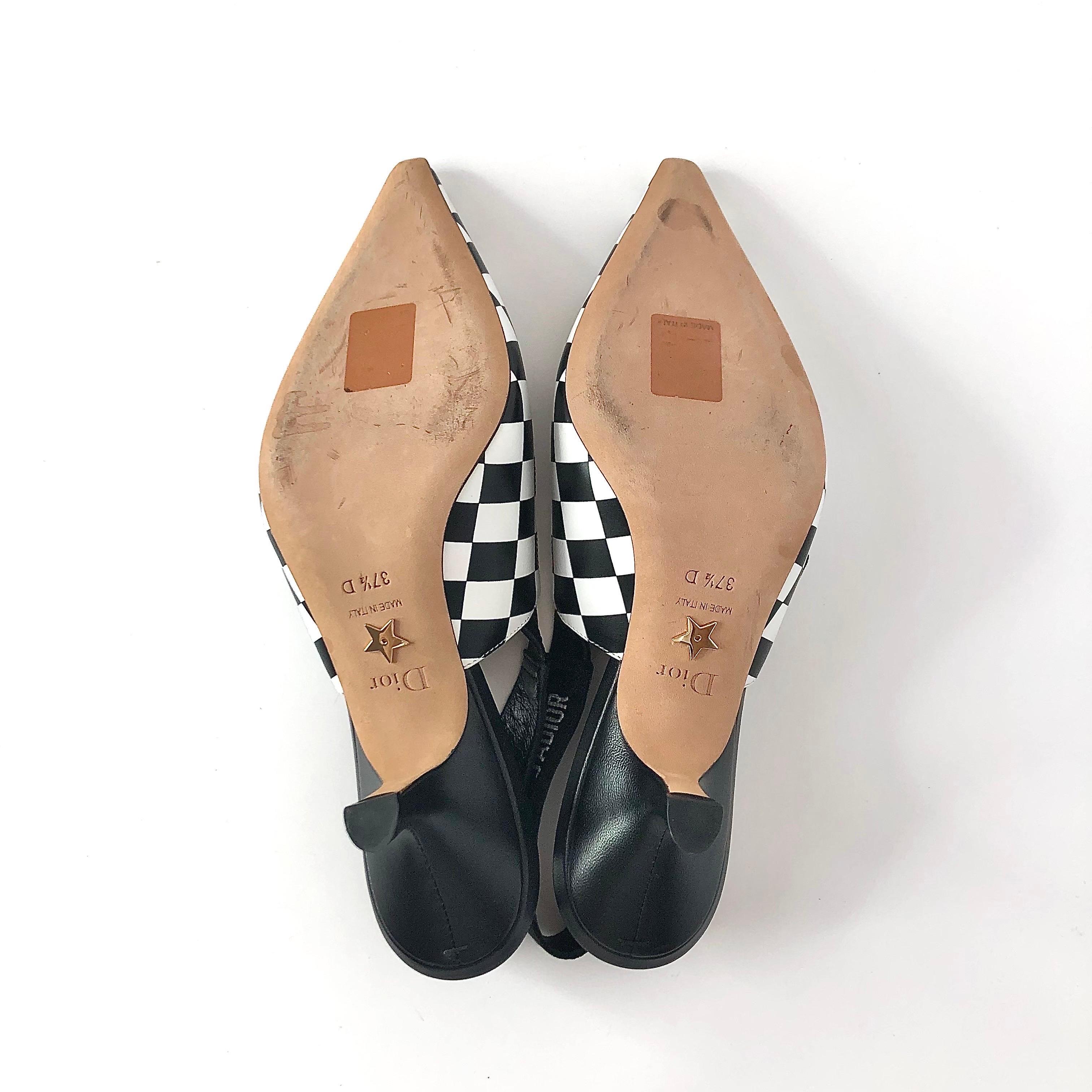 Dior J'adior Negro Blanco Cuadros Slingback Tacón Punta Bombas 37.5 en venta 1