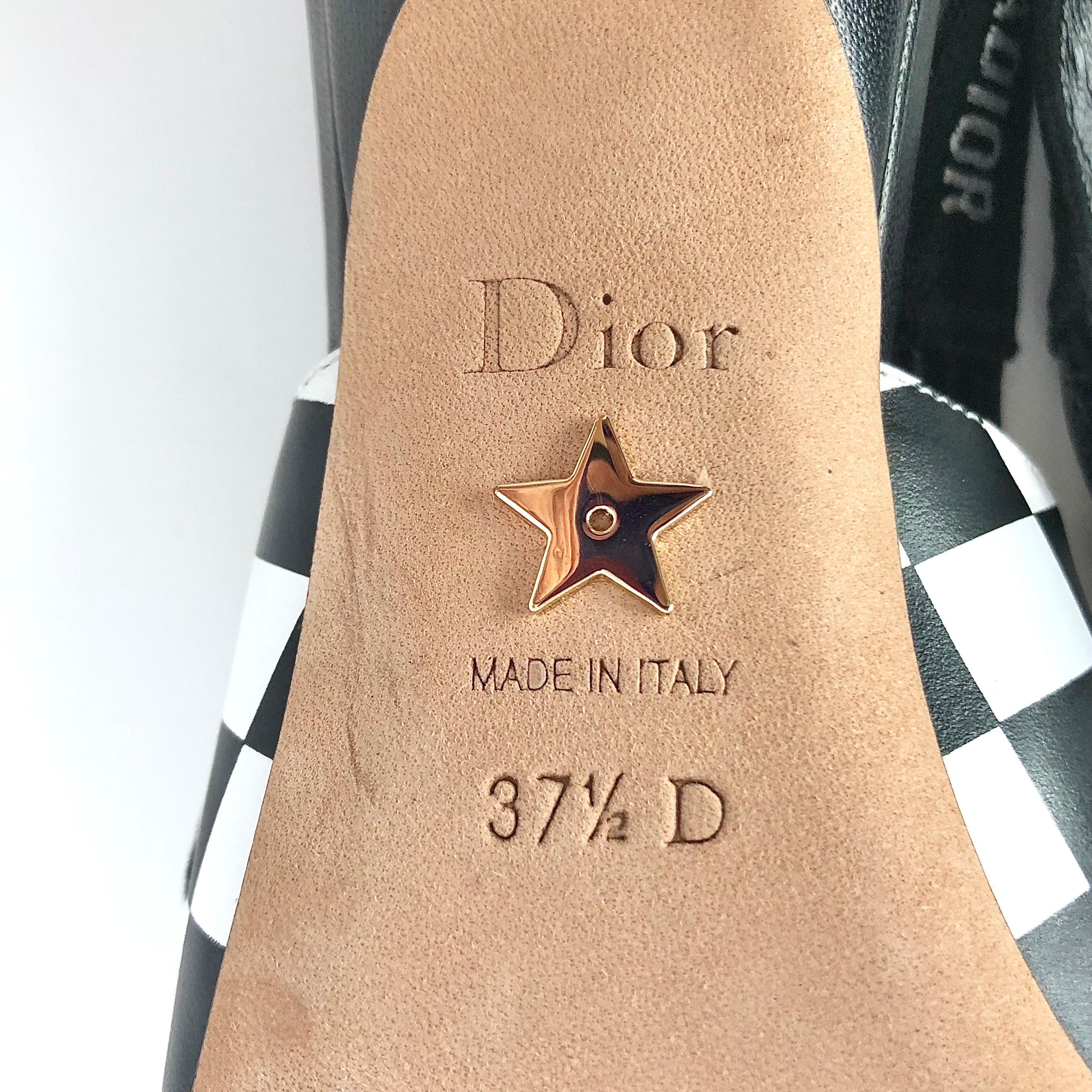 Dior J'adior Negro Blanco Cuadros Slingback Tacón Punta Bombas 37.5 en venta 2