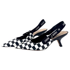 Dior J
adior Nero Bianco a scacchi Slingback con tacco a punta Pompe 37,5