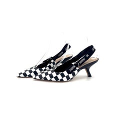 Dior J’adior Black White Checkered Slingback Heeled Pointed Toe Pumps 37.5