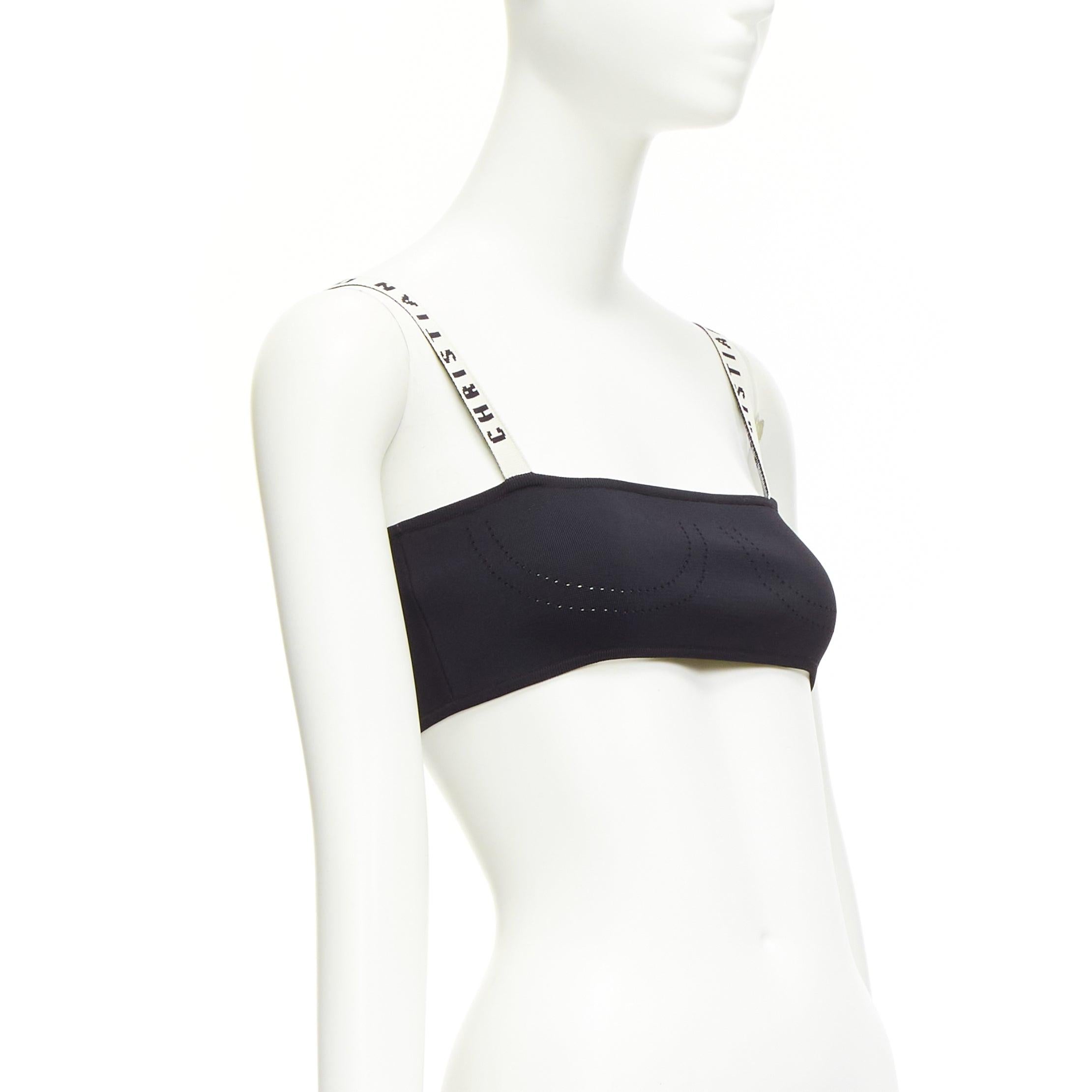 DIOR J'adior black white logo strap stretch jersey bralette crop top S In Excellent Condition For Sale In Hong Kong, NT