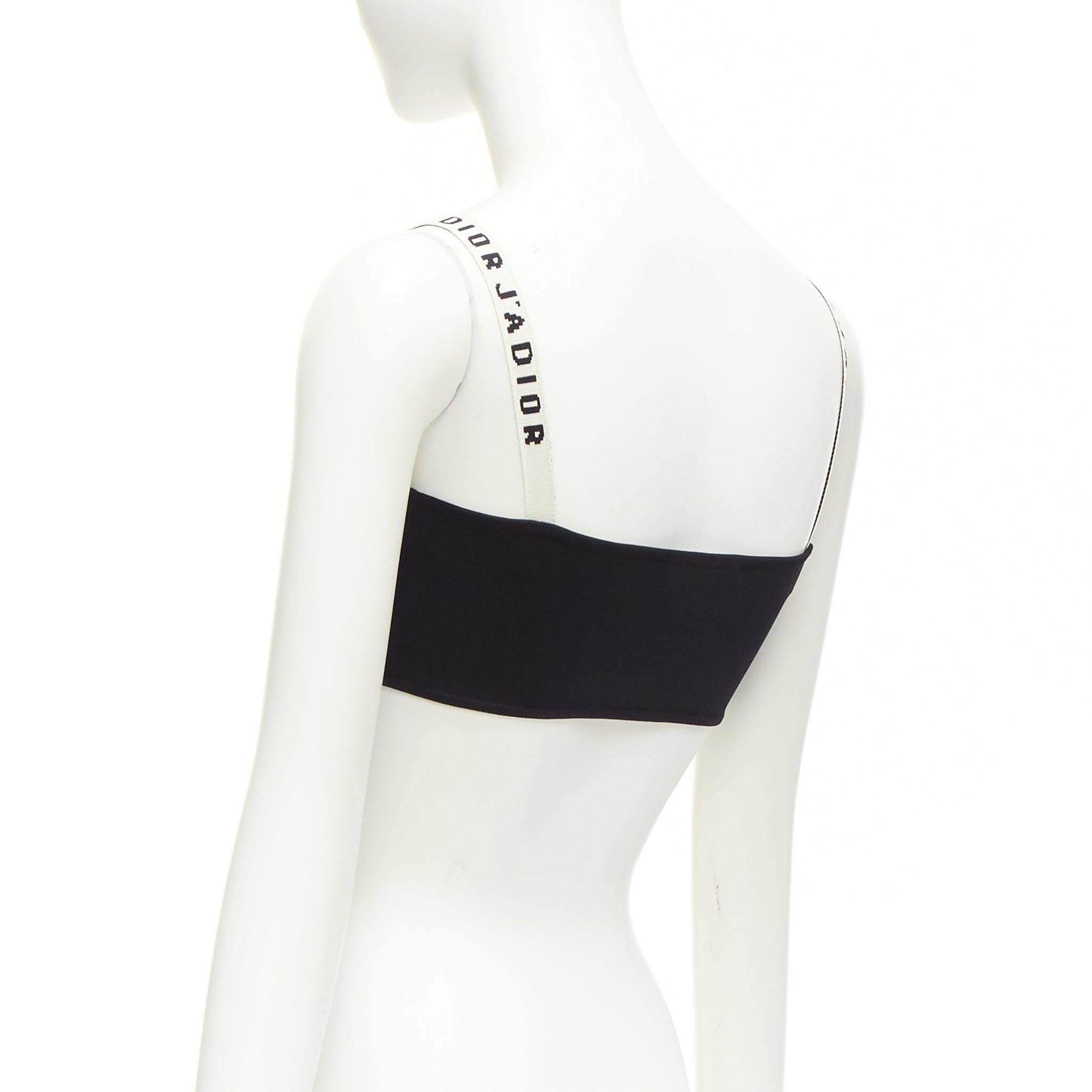 DIOR J'adior black white logo strap stretch jersey bralette crop top S For Sale 2