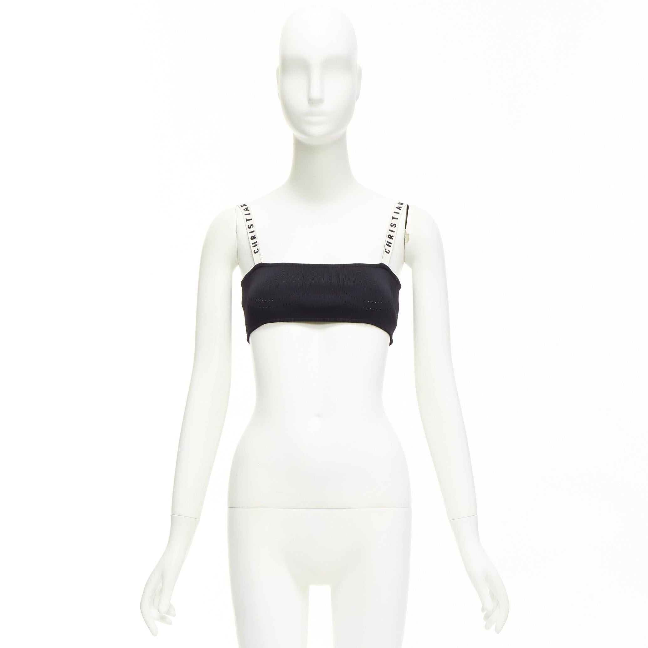 DIOR J'adior black white logo strap stretch jersey bralette crop top S For Sale 5