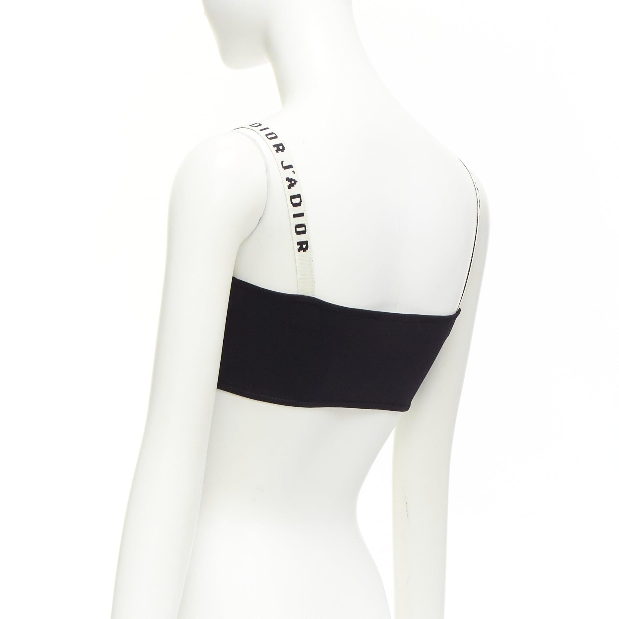 DIOR J'adior noir blanc logo bretelle bralette en jersey stretch crop top XS en vente 2