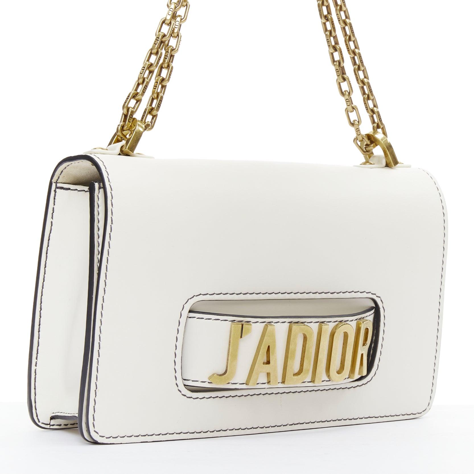 Gray DIOR J'Adior Medium white leather gold letter chain flap crossbody bag For Sale