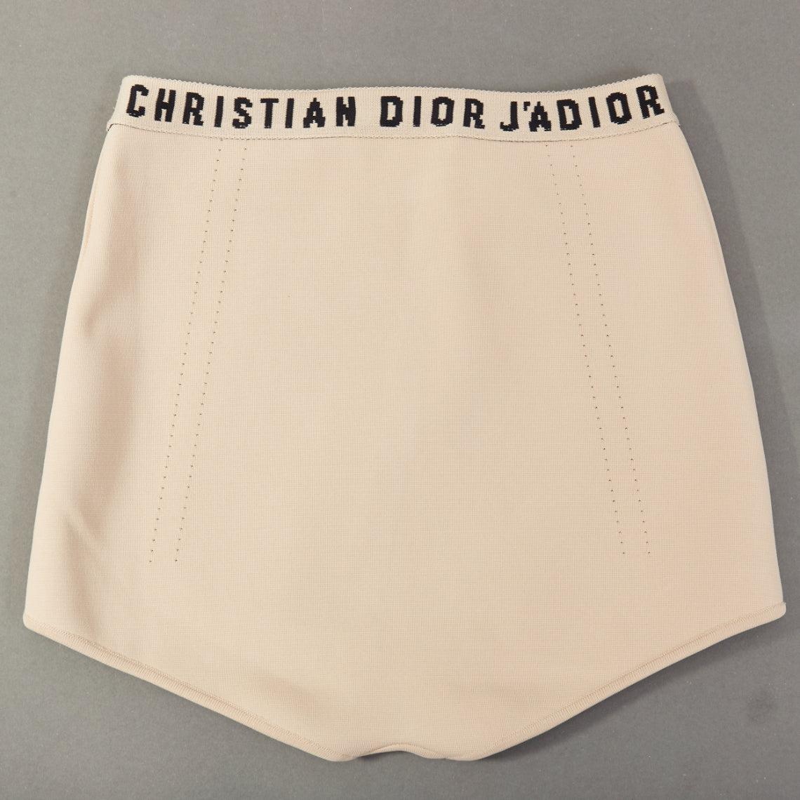 DIOR J'adior nude black logo tape waist tight knit boy brief shorts FR34 XS In Excellent Condition For Sale In Hong Kong, NT