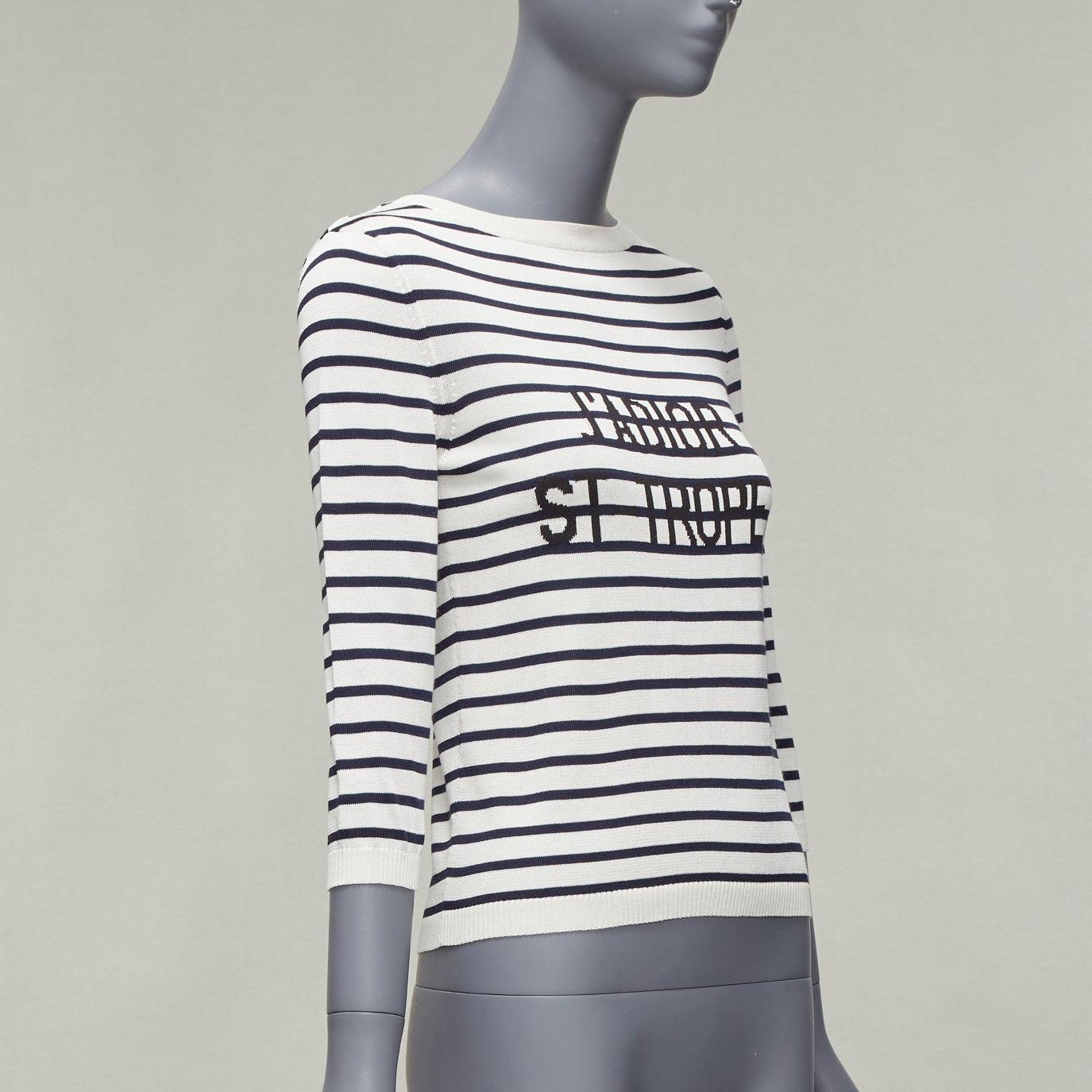 Black DIOR Jadior St Tropez black cream silk cotton stripe cropped sweater FR34 XS