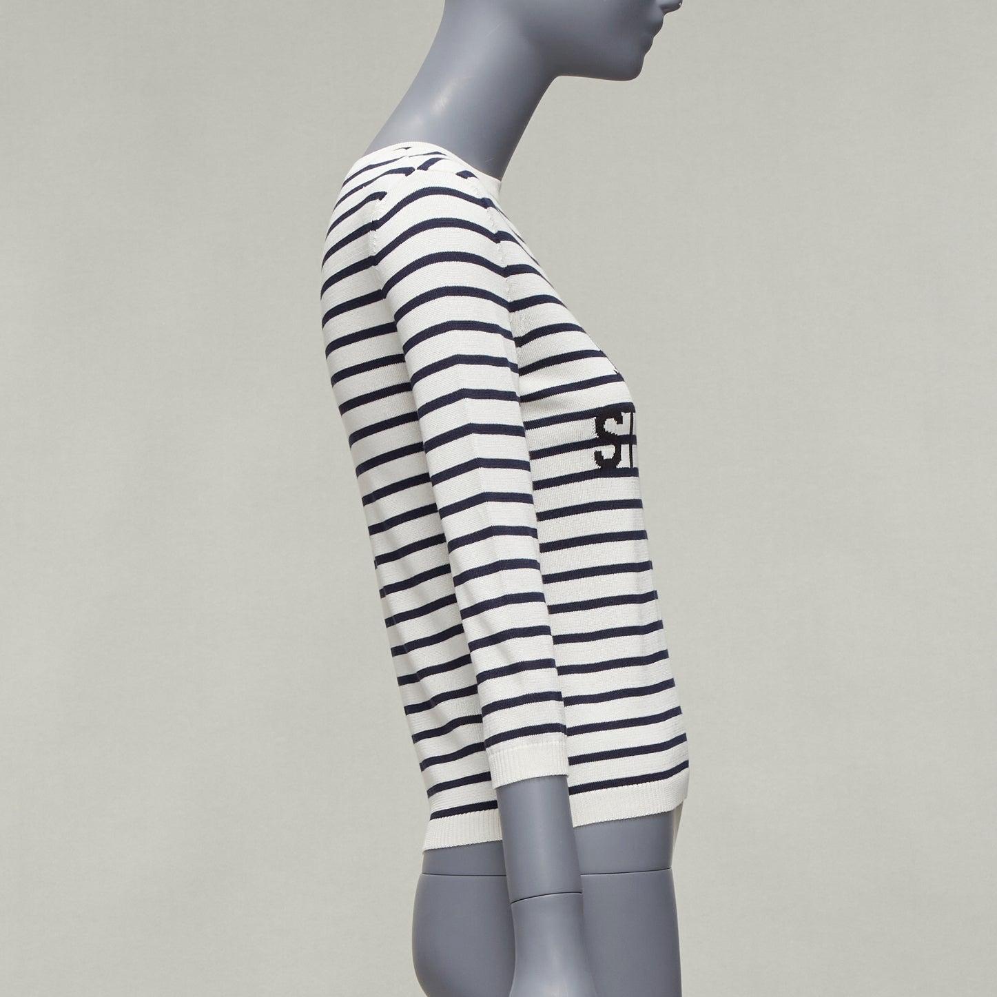 DIOR Jadior St Tropez black cream silk cotton stripe cropped sweater FR34 XS In Excellent Condition In Hong Kong, NT
