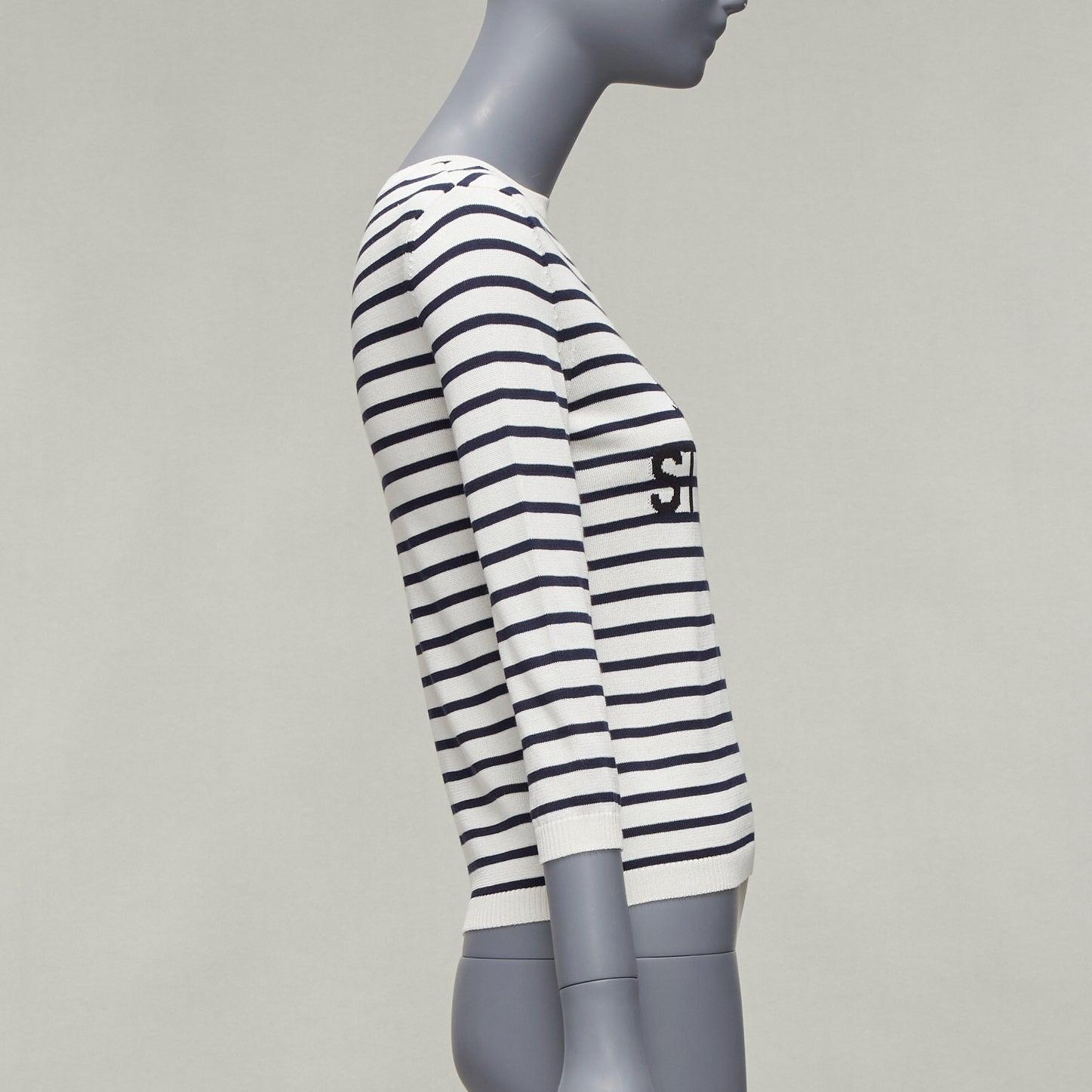 Women's DIOR Jadior St Tropez black cream silk cotton stripe cropped sweater FR34 XS For Sale