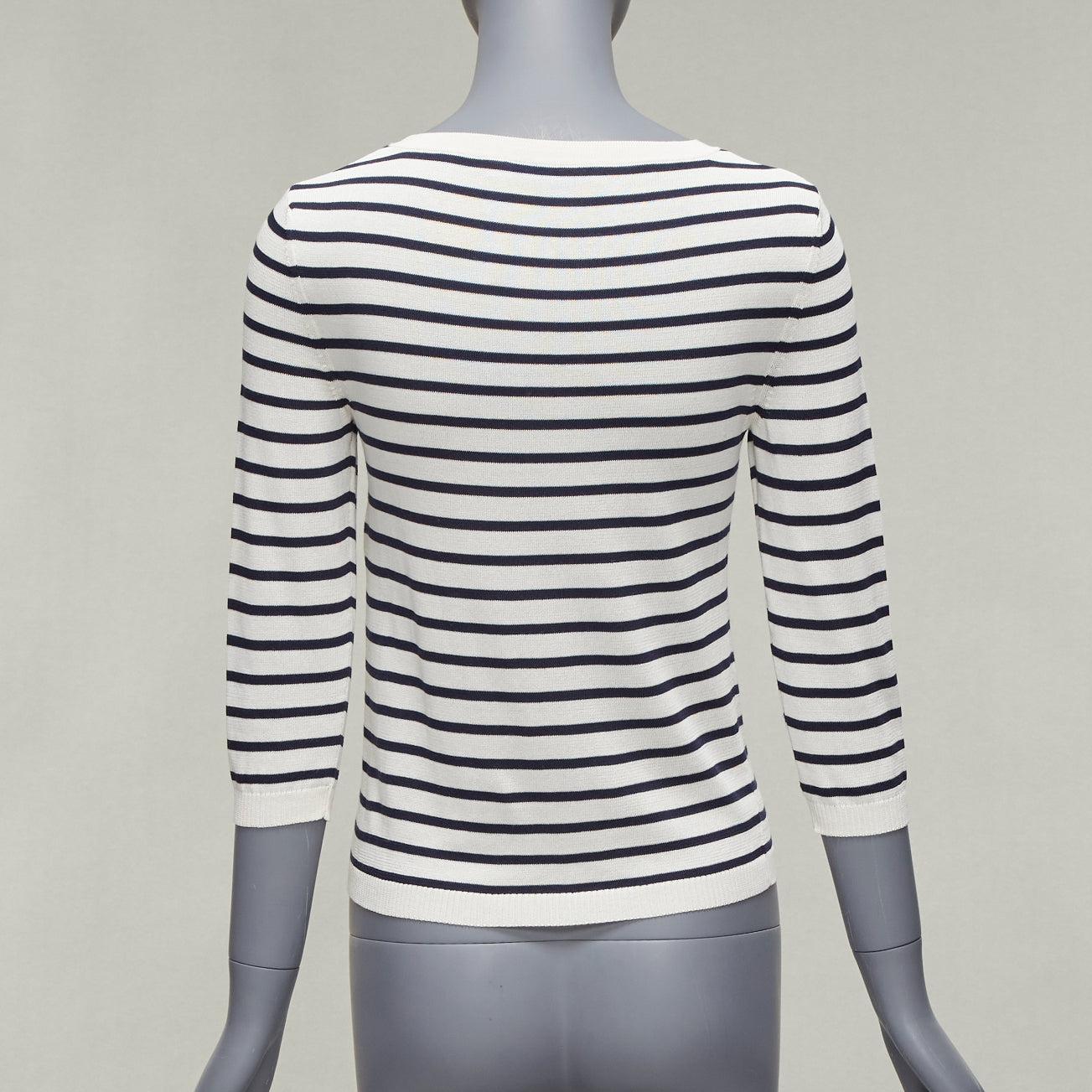 Women's DIOR Jadior St Tropez black cream silk cotton stripe cropped sweater FR34 XS