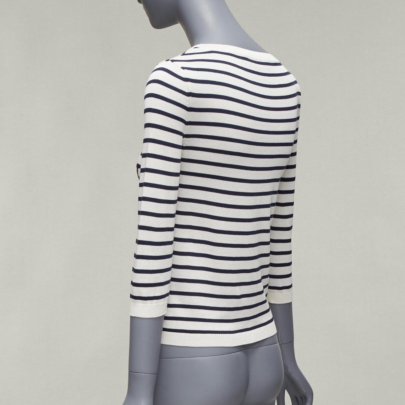 DIOR Jadior St Tropez black cream silk cotton stripe cropped sweater FR34 XS For Sale 2