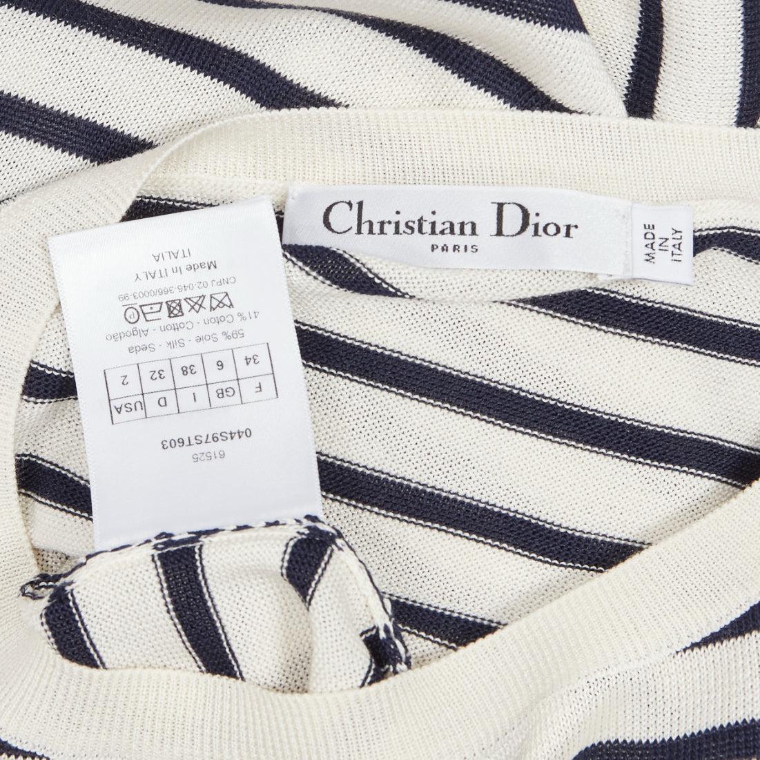 DIOR Jadior St Tropez black cream silk cotton stripe cropped sweater FR34 XS 3