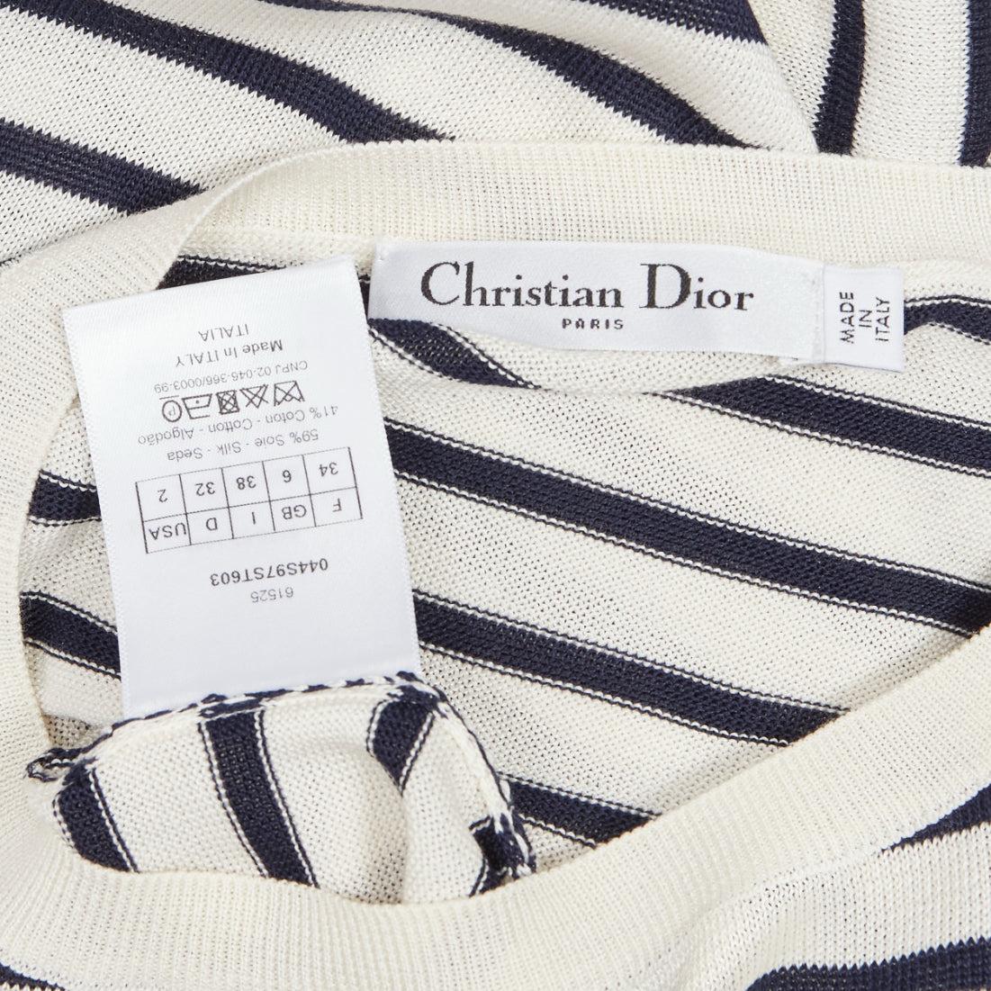 DIOR Jadior St Tropez black cream silk cotton stripe cropped sweater FR34 XS For Sale 4