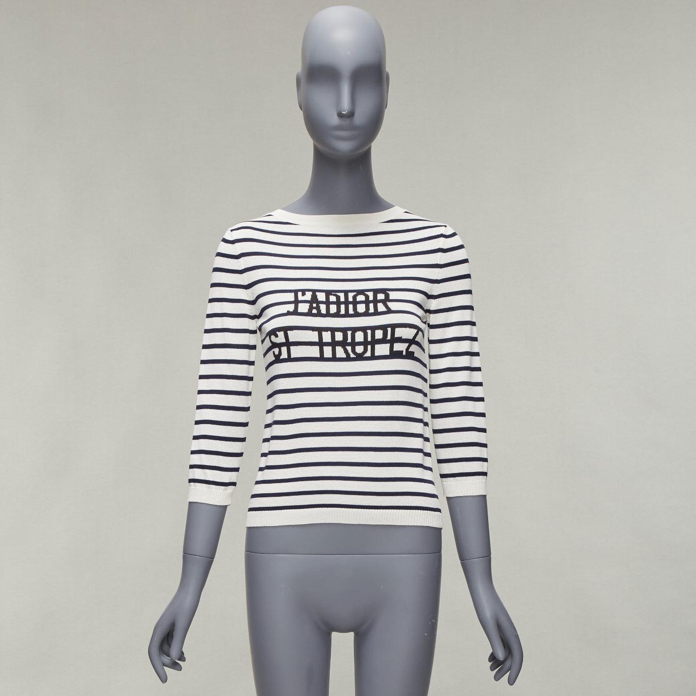 DIOR Jadior St Tropez black cream silk cotton stripe cropped sweater FR34 XS For Sale 5