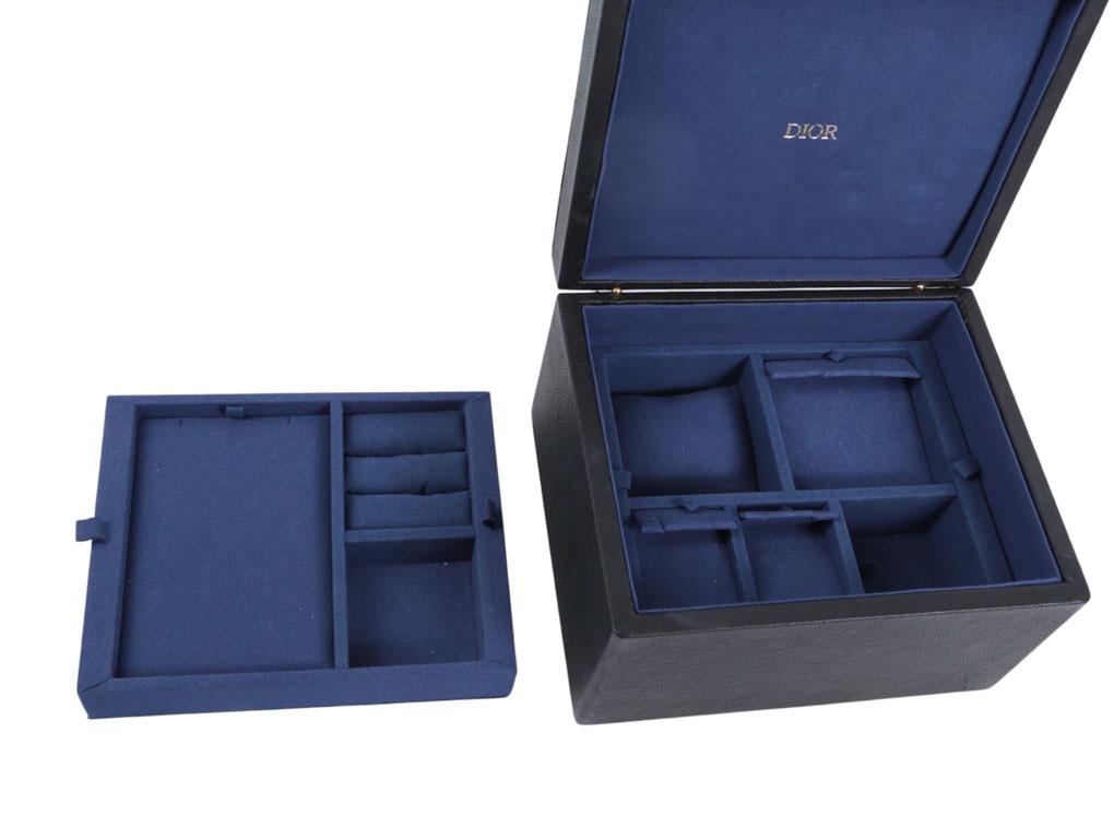 Dior Jewellery Box Navy Blue Leather In Good Condition For Sale In London, GB