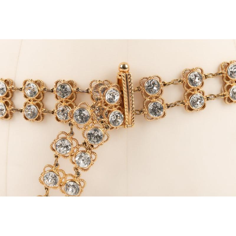 Dior Jewelry Belt in Golden Metal and Rhinestones For Sale 5