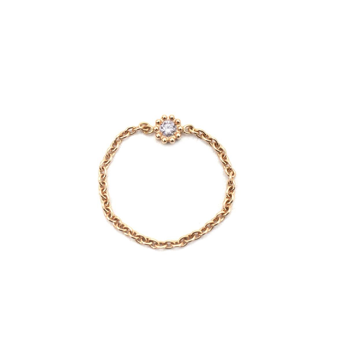 Dior Joaillerie Mimirose 18k Yellow Gold Chain Diamond Ring

- 18k yellow gold chain ring
- Delicate setting of grains adorning the 0.04ct brilliant-cut white diamond 

Materials:
18k gold
0.04 diamond

Size 53

PLEASE NOTE, THESE ITEMS ARE