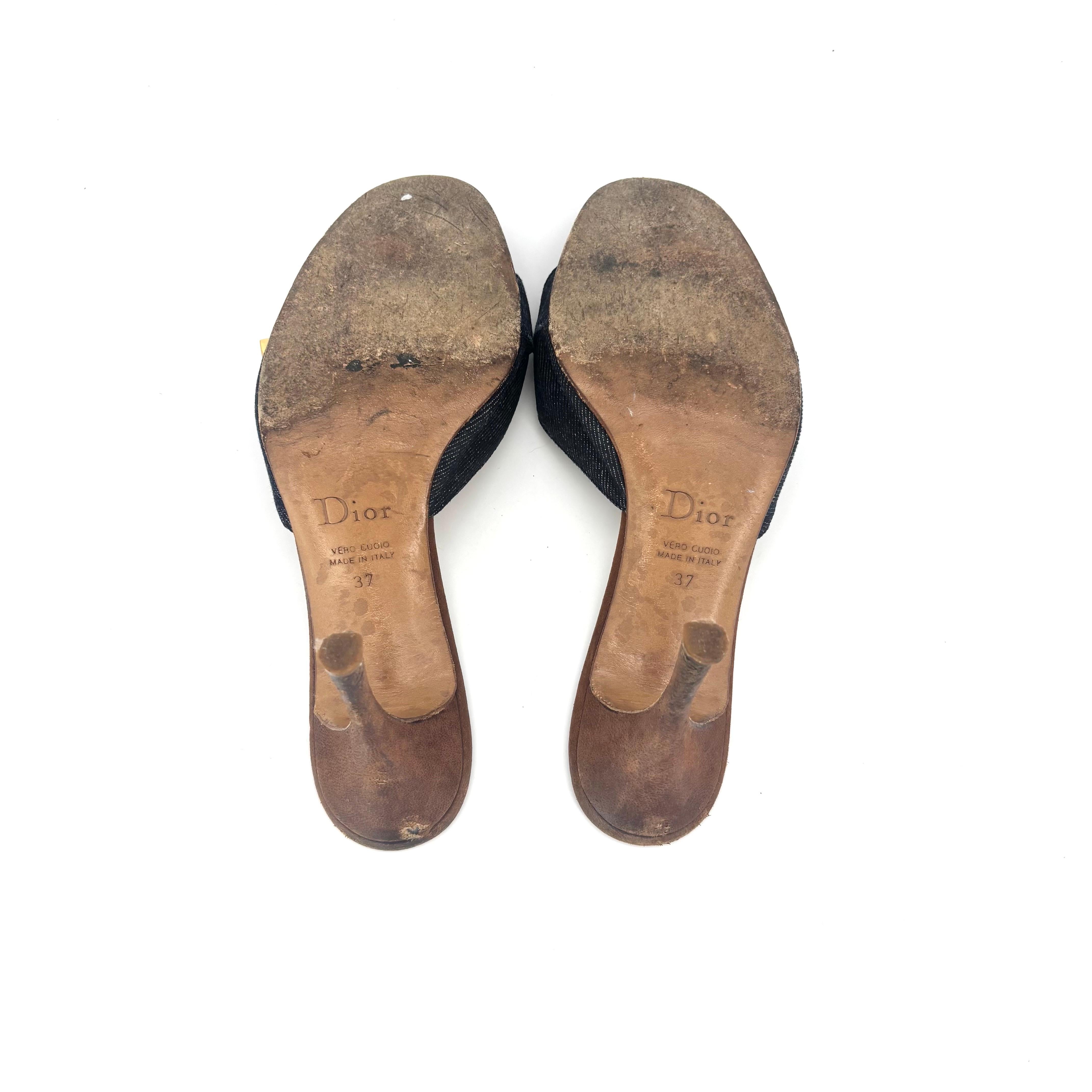 Dior John Galliano Padlock and Key Denim Slip On Mules Sandals 37