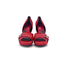 Dior John Galliano Red Double Buckle Snakeskin Peep Toe Platform Pumps 39.5