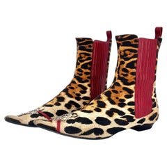 Dior John Galliano Retro Vintage I Love Dior Leopard Print Chelsea Boots 41.5