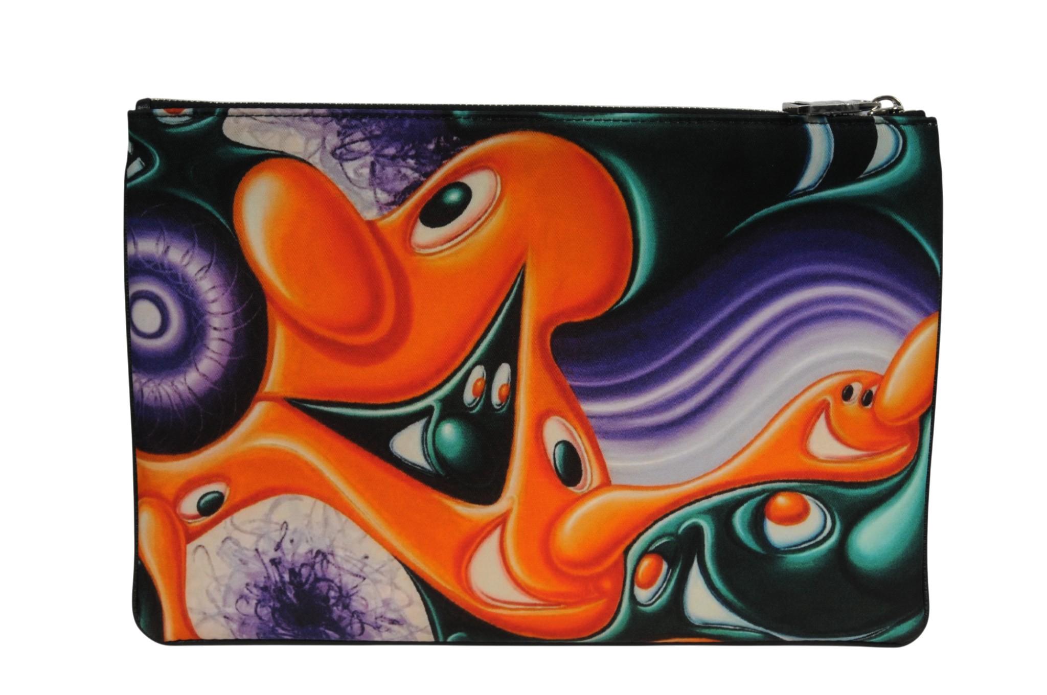 Dior Kenny Scharf Multicolor Printed Nylon Invitation Travel Pouch Folder File In Excellent Condition For Sale In North Miami, FL