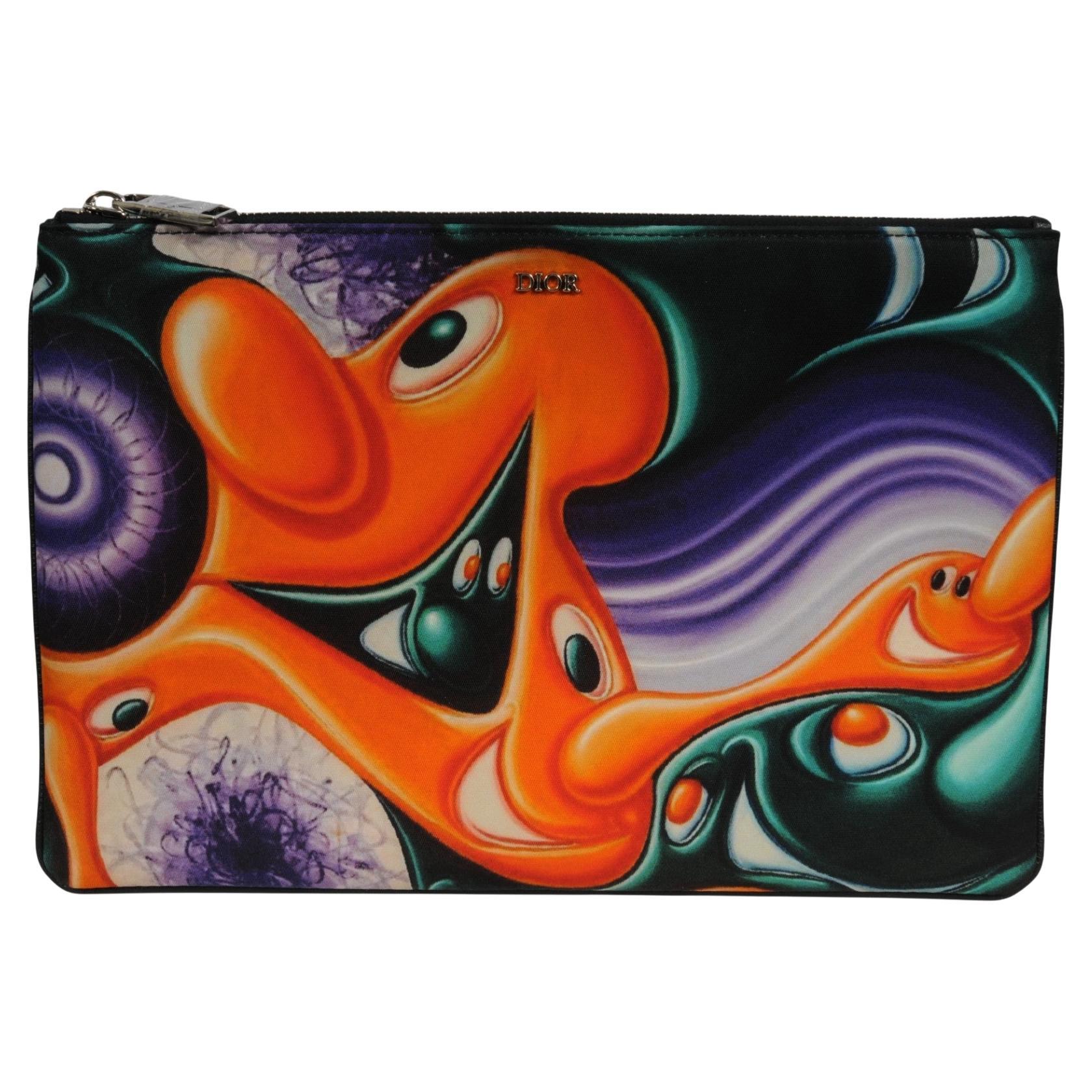 Dior Kenny Scharf Multicolor Printed Nylon Invitation Travel Pouch Folder File For Sale