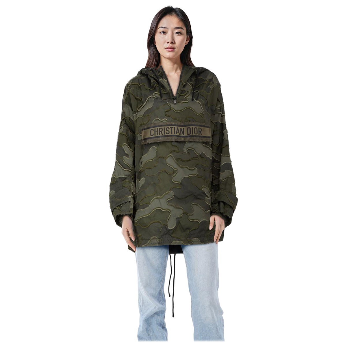 Dior Khaki Camo Fringed Anorak Size S For Sale