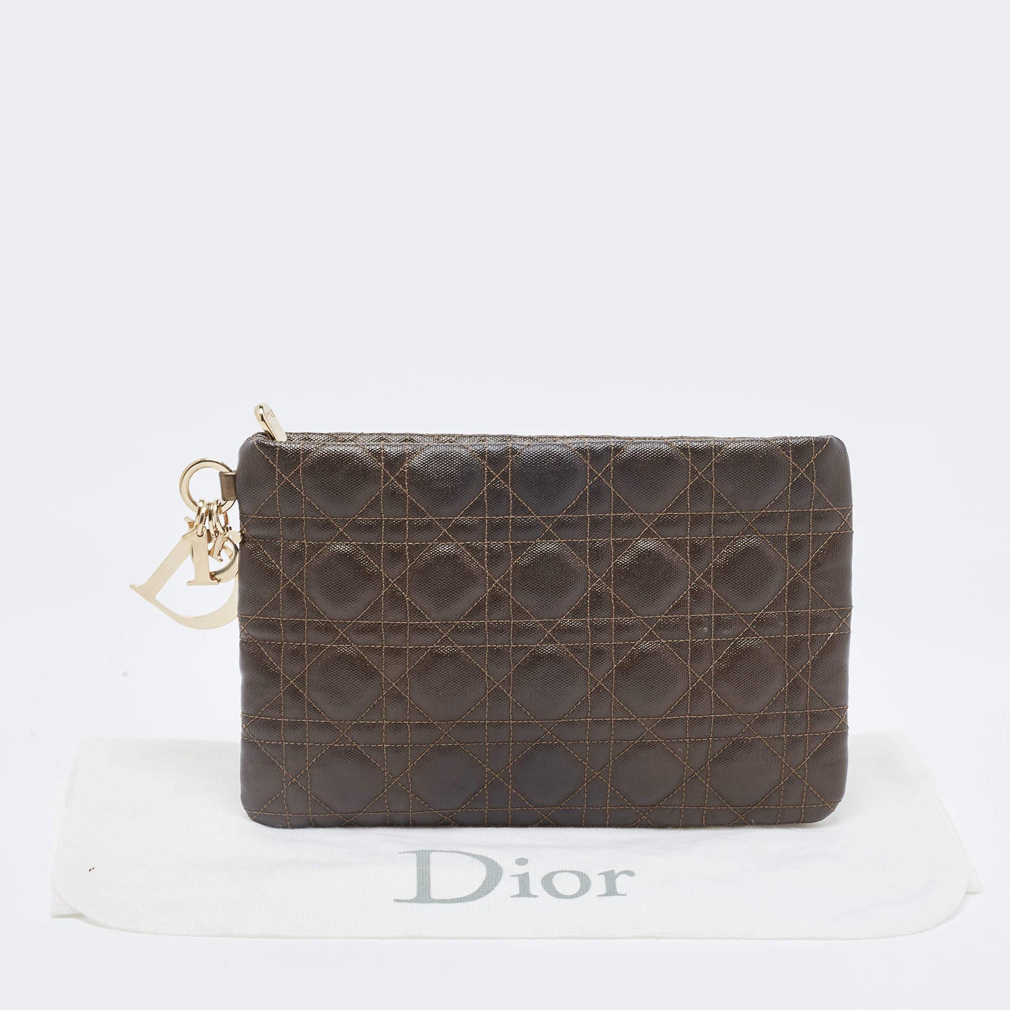 Dior Khaki Cannage Coated Canvas Rivage Clutch 3