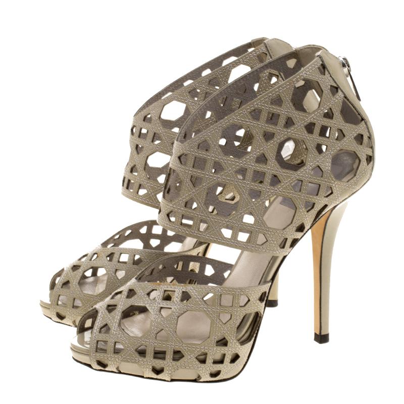 Dior Khaki Cutout Cannage Leather Miss Dior Caged Sandals Size 36 In Good Condition In Dubai, Al Qouz 2