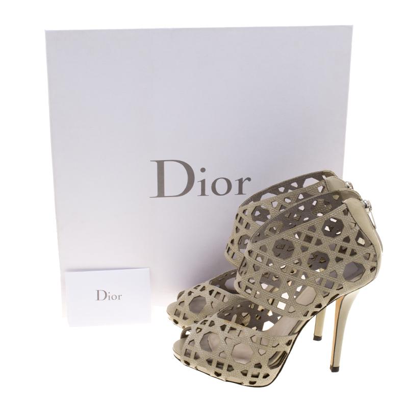 Dior Khaki Cutout Cannage Leather Miss Dior Caged Sandals Size 36 3
